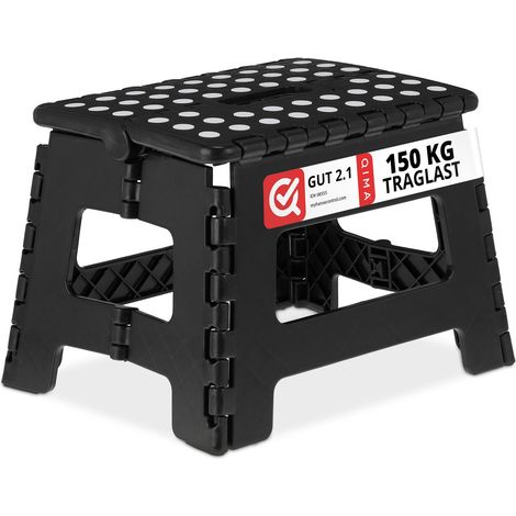 Tabouret Bas Pliable, 22,5 cm de Haut, 1 Marche, Jusqu’à 120 kg, Plastique antidérapant, escabeau Cuisine, Noir (1/5)