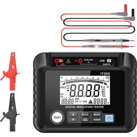 Testeur de charge électronique CC Testeur de résistance d'isolement 20GΩ numérique Megger mètre mégohmmètre testeur de tension de résistance écran d'affichage LCD pour le courant de tension d'alimenta (1/5)