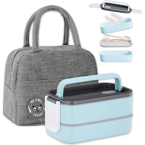 Bento - VSBDHFGBSAUHDFVBUHAF - JT638-Blue - Double couche 1,4L hermétique - Sans BPA, micro-ondes & lave-vaisselle - Sac isotherme (1/5)