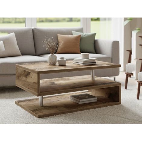Dmora - Mesa de centro Goffredo, Mesita de salón, Mueble bajo de almacenaje, Mesa de centro, 90x55h41 cm, Arce (1/4)