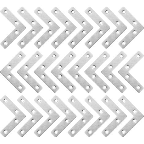 24 piezas de escuadras planas en forma de L, soportes de fijación planos, soportes de reparación planos, conectores, 66 cm, color plata, acero inoxidable (1/5)