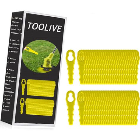 Packung mit 100 Ersatzklingen, kompatibel mit Ryobi Rasentrimmern, doppelt gezahnte Klingenköpfe RAC155, RAC157, RAC158