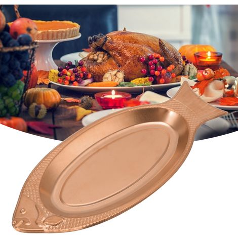 Plat de service en forme de poisson, en acier inoxydable très épais, idéal pour anniversaires et mariages. (1/5)