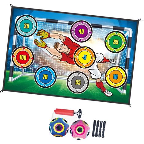 Collection d'entraînement de football avec panneau marqué et 2 sphères pour jeux d'entraînement amusants à la maison ou à l'extérieur - But de football pliable pour enfants (1/4)