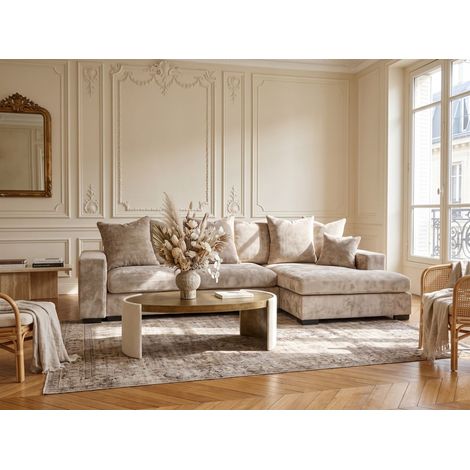 Ecksofa mit Schlaffunktion BENICIO Sofa in Stoff Flow Beige Ottomane Rechts (1/5)