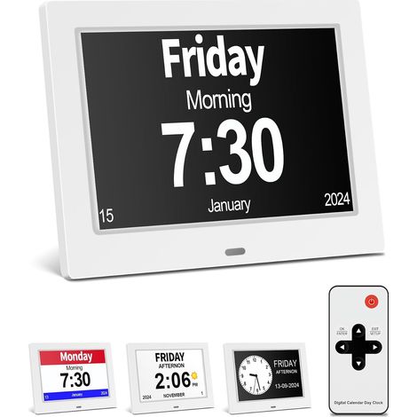 Orologio digitale LCD da 8 pollici con calendario, data, giorno e ora, oscuramento automatico non abbreviato, 8 lingue, display HD, promemoria per anziani e bambini affetti da Alzheimer - (1/5)