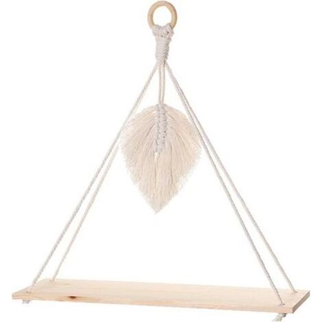 Étagère murale bohème en macramé avec planche en bois – Décoration murale suspendue (1/4)