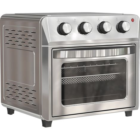 Mini horno de convección, freidora de aire, 24 L, 6 modos, temporizador, plateado