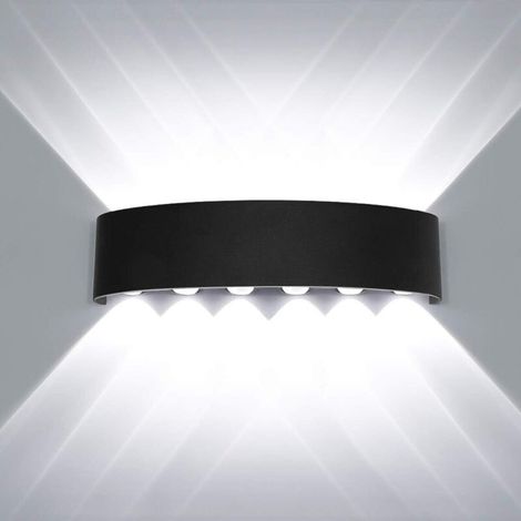 Applique Murale Interieur LED 12W Noir en Aluminium, Lampe Murale Moderne Up Down Spot Lampe pour Salon Chambre Hall Escalier Pathway (Blanc froide) (1/3)
