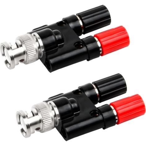 2 Pièces BNC Fiche Mâle à Double 4 mm Prise Adaptateur, RF Coaxial Splitter Connecteur, BNC Male Plug to 2x4mm Double Banana Jack Socket Binding Post pour Oscilloscope (1/5)