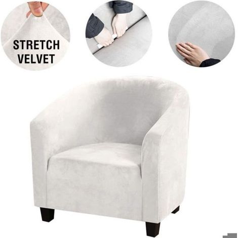 Housse Chaise Club - Velours Blanc Extensible - Pour Fauteuil Relax - Taille Unique (1/4)