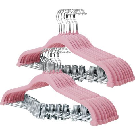 Cintres pour Pantalons avec Pinces Mobiles, cintres en Velours antidérapants, cintres Peu encombrants pour Chemises, Pantalons, Robes, Jupes, Manteaux (18 Paquets, Rose) (1/5)