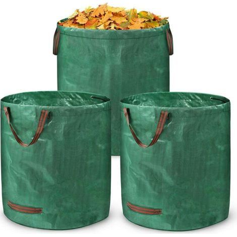 3 PCS Sacs à déchets de jardin réutilisables robustes de 300 L, feuilles d'herbes (1/4)
