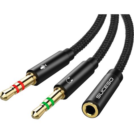 Adaptateur Jack Audio Stéréo 3,5mm Adaptateur Micro Casque Câble en Nylon Tressé Splitter Adaptateur Y Jack Micro Audio Femelle à 2 Double Male pour PC, Ordinateur,écouteur - 35cm (1/5)