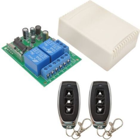 Telecommande Universelle PortailCommutateur de télécommande de moteur AC 240V 230V 220V 10A 2 canaux récepteur de relais de commande radio avec 2 émetteurs pour porte de garage rideau électrique,contr