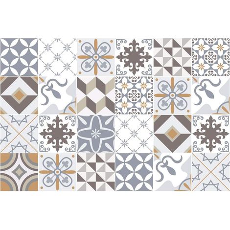 Adhésifs Carrelages Autocollant Ornements Sobres Carreaux de Ciment Carrelage Sticker Mural Salle de Bain et Cuisine  24 Pièces de 15 x 15 cm (1/4)
