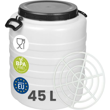 Garronda 45 L mit Pressring Regentonne Regenfass Weithalsfass Futtertonne aus HDPE als Kunststofffass und Wasserbehälter für Wasser Lebensmittel zur Lagerung und Fermentierung GD-0187 Weiß