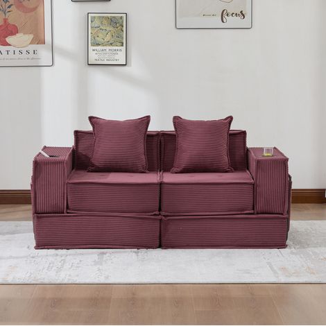 Divano 2 posti 162x78x66 cm bordeaux con cuscini, vano portaoggetti e portabicchieri MEUBLIV (1/5)