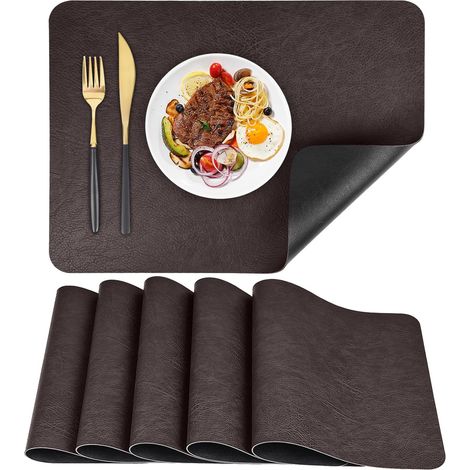 Lot de 6 Sets de Table, Cuir PU, Résistant Chaleur, Imperméable, Lavable, Pour Cuisine Restaurant Hôtel (1/5)