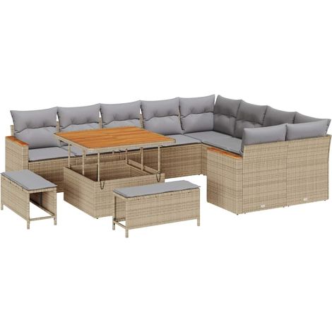 Maison Exclusive - Set Divano da Giardino 12 pcs Beige Rattan in Polipropilene