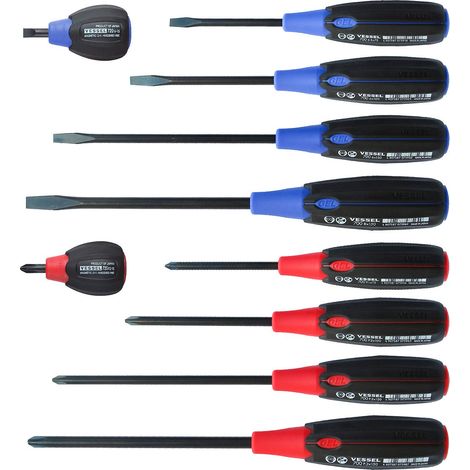 Jeu de 10 Tournevis Tête Plate et Cruciforme compatibles Jis/Iso/Din/Asme (1/4)