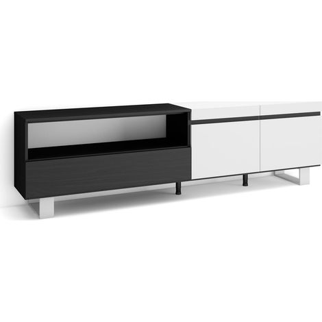 Skraut Home - Mueble TV, Televisión, Muebles de salón, almacenaje, 200x57x35cm, Para TV hasta 80", Diseño industrial, Estilo Moderno, Blanco y negro (1/5)