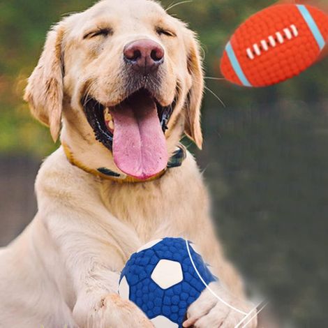 Fournitures Couinement de Balle Chiens en Latex Football Chiot mâcher Nettoyage Grinçant Dents Moyennes Jouet de sécurité de Dentition, Format stable qui limite les glissements sur le sol (1/5)