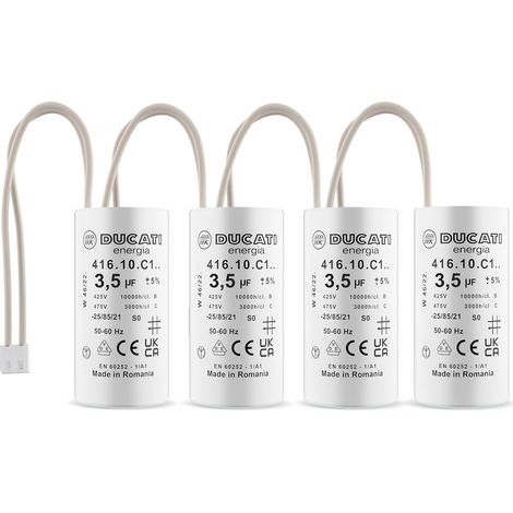Lot de 4 condensateurs 3,5 µF – Tension 425V-475V AC – Longueur 50mm – Connecteurs intégrés pour moteur de volet roulant