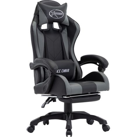 Fauteuil de jeux vidéo avec repose-pied Gris et noir Similicuir
