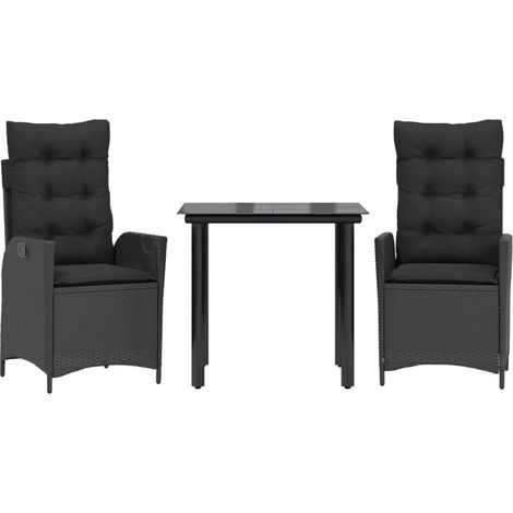 Maison Exclusive - 3-tlg. Garten-Essgruppe mit Kissen Schwarz Pol