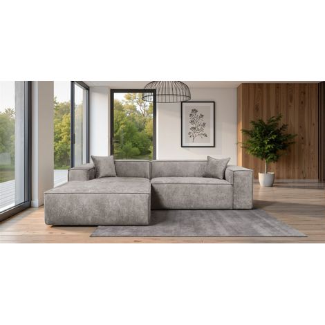 Ecksofa Designersofa CARLOTA in Stoff Perfect Harmony Dunkelbeige Ottomane Links