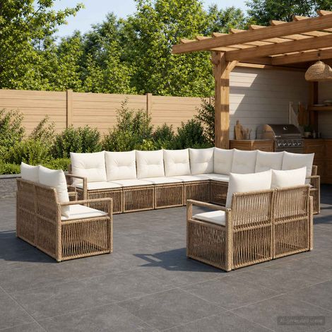 Salon de jardin modulable 12 places en polyrotin beige, coussins lavables - PANGIVO (1/5)