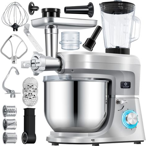 KESSER® 3 in 1 Robot da cucina universale K-KM 3000 con tritatutto Miscelatore multifunzionale Ciotola da 5,5 l con 3 strumenti di miscelazione Argento