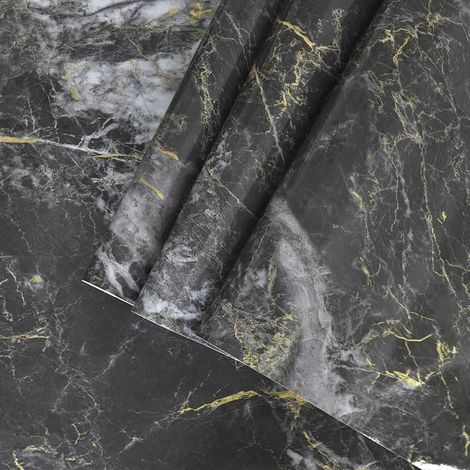 Película autoadhesiva de mármol brillo negro y dorado cocina encimera mueble salón 40x900CM Papel pintado película mueble cocina mármol negro y dorado cocina (1/5)