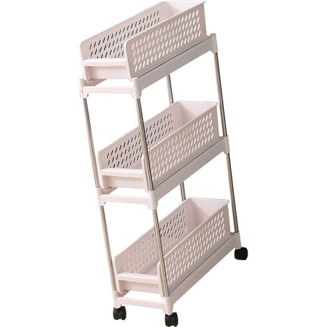 Chariot de rangement mince avec roulettes, organisateur à 3 niveaux coulissant, utilitaire Mobile à roulement étroit pour la cuisine et la salle de bains (1/5)
