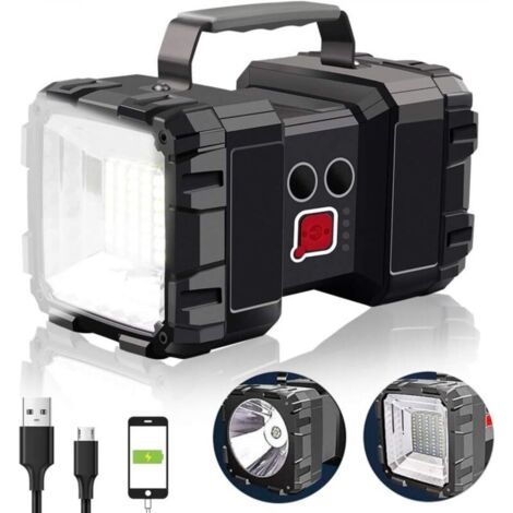 Lampe torche rechargeable noire, 17,51013 cm, 1 projecteur LED, modèle L2 avec 45 LED, batterie au lithium 32650 intégrée, batterie externe. (1/5)