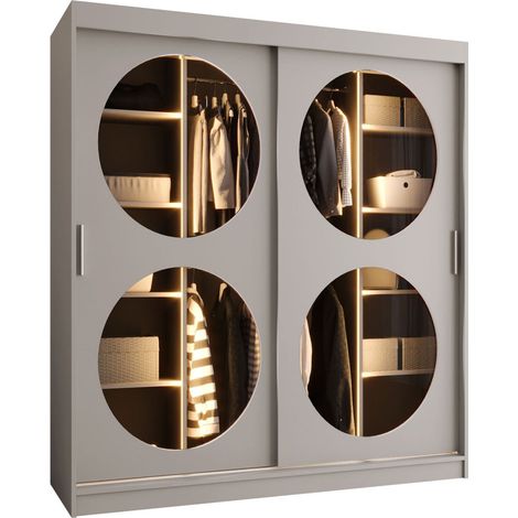 Armario Hartford 529, Cachemira, 200x180x62cm, Puertas de armario: Correderas, Número de estantes: 5, LED (1/5)