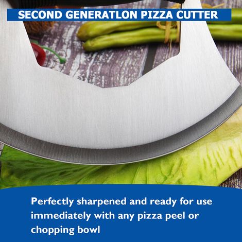 Pizzaschneider aus Edelstahl mit Schutzhülle, ergonomischem, rutschfestem Griff und Wippfunktion (1/4)