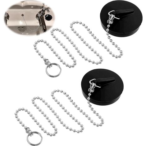 Bouchon en caoutchouc pour baignoire avec chaîne de perles en acier inoxydable de 15 pouces - Pour cuisine, salle de bain et évier (1/5)