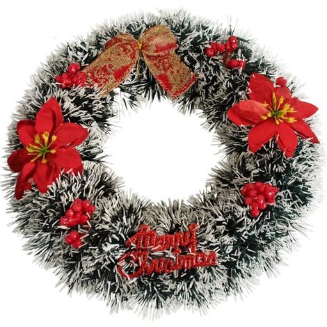 Guirlande de Noël Verte avec Effet Neige et décorations Rouges 30 cm Porte de Noël pour la Maison, décorations artificielles (1/5)