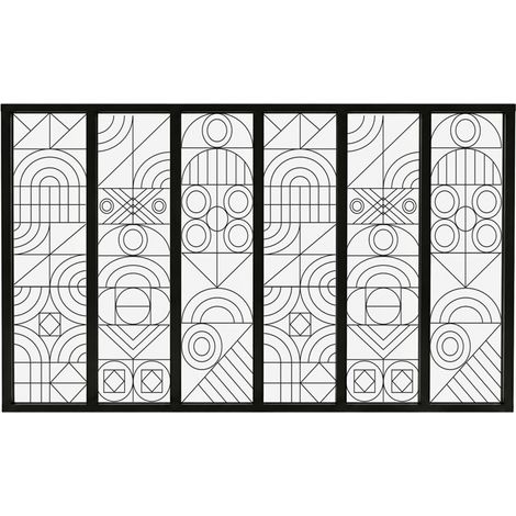 Verrière atelier intérieure aluminium noir 6 vitrages 201 x 117 cm - Décor géométrique - Kaléido - noir et transparent - Verre trempé (1/5)