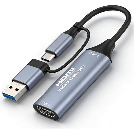 HDMI-zu-USB-C-3.0-Videoaufnahmekarte, 4K-Eingang, externe Videoaufnahme (1080p 60 FPS) für Streaming, Gaming, Aufnahmen, Unterricht, Meetings, Plug & Play für PC, Mac, Laptop, Windows (1/5)