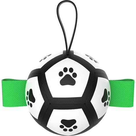 Ballon de football interactif pour chien avec empreintes de pattes, idéal pour mâcher et jouer en extérieur. Convient aux chiens de taille moyenne à grande (8 cm). (1/5)