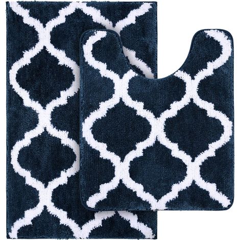 Lot de 2 Tapis de Salle de Bain en Microfibre, Tapis de Bain en Forme de U, Lavage en Machine, Tapis de Bain antidérapant et Absorbant à Poils Longs pour Baignoire, Douche et Salle de Bain (1/5)