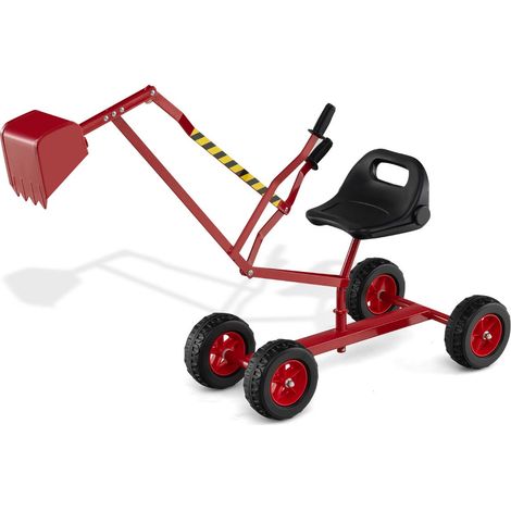 Pelleteuse enfant jouet de sable 122 x 40 x 66 cm siège rotatif 360° dossier ergonomique en métal rouge