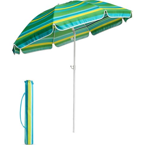 Voyager 2m Beach Umbrella with Bag – Outdoor Parasol with Two-Piece Stick, Waterproof Polyester Canopy, Adjustable Tilt Rotary Joint, Easy Assembly & Space-Saving Design – Blue and Lime (1/5)