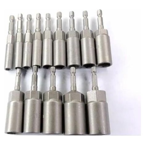 Jeu de Douilles hexagonales, Buses 6mm-19mm, Jeu de Tournevis électriques, poignée de Tournevis électrique, perceuses électriques, Pilotes à Percussion, Outils de clé à Douille(14pcs) (1/2)
