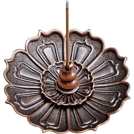 Lntyq Räuchergefäß, Räucherstäbchenhalter aus Messing mit Lotusstäbchen, abnehmbarer Räucheraschefänger (rot) (1/5)
