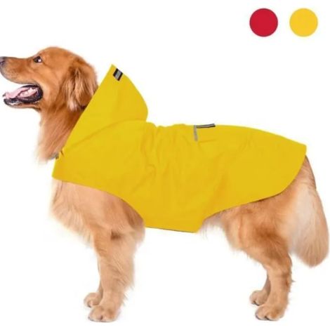 Imperméable Pour Chien - 100 % Étanche - Capuchon Intégré - Bandes Réfléchissantes - Taille 5XL - Jaune