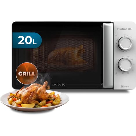 Cecotec Microonde con Grill 20L ProClean 3110 Wave. 700 W, Grill 800 W, Capacità 20 L, Tecnologia 3DWave, Modalità Scongelamento, 6 Livelli di Potenza, Timer 30 min, Bianco (1/5)